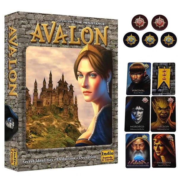 1 sett The Resistance Avalon Card Game Indie Board，20*15*4.8cm，Cards Social Deduction Party Strategi Card Game Board Game