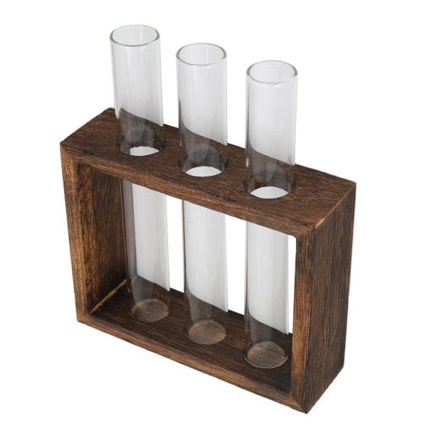 Glasrörvas med träram i retrostil, hög borosilikatglas, för hydroponiska växter, heminredning, 3 flaskor