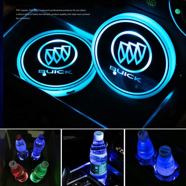 2 stk LED bil kopholder lys til Buick, 7 farver skiftende