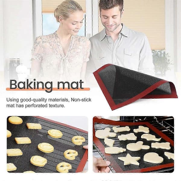 2 stk silikon bakeunderlag, non-stick ovnsforing perforert nettingpute, bakt brød kjeksmatte, deig