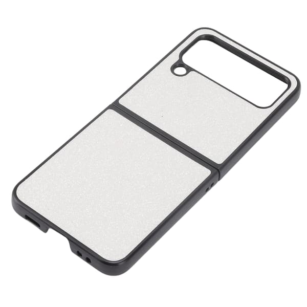 Glänsande reptåligt hopfällbart ABS-telefonfodral med mockafoder för Samsung Galaxy Z Flip 4 Vit