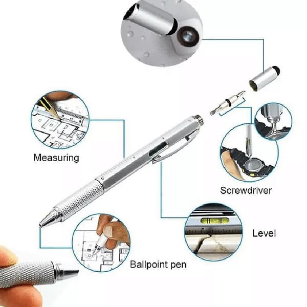 6 i 1 Multifunktionel Stylus Pen med Sort/Blå Refill Værktøj Tech Kuglepen med Klips Glat Red Black Refill