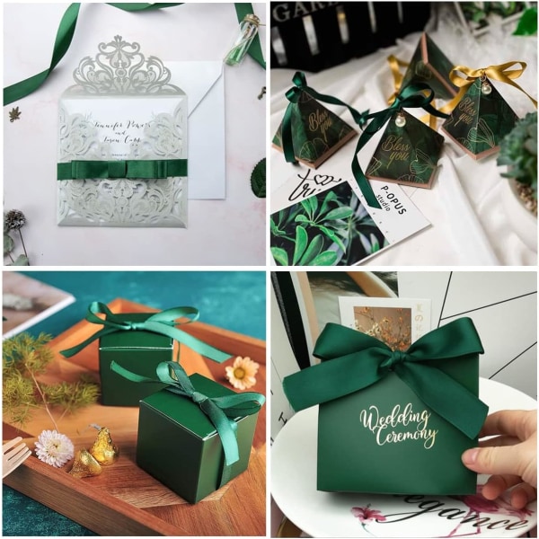 Mørkegrønt satinbånd 10 mm x 22 m, satinbånd til gaveindpakning, syning, kunsthåndværk, ballon, brudebuket, bryllupsdekoration