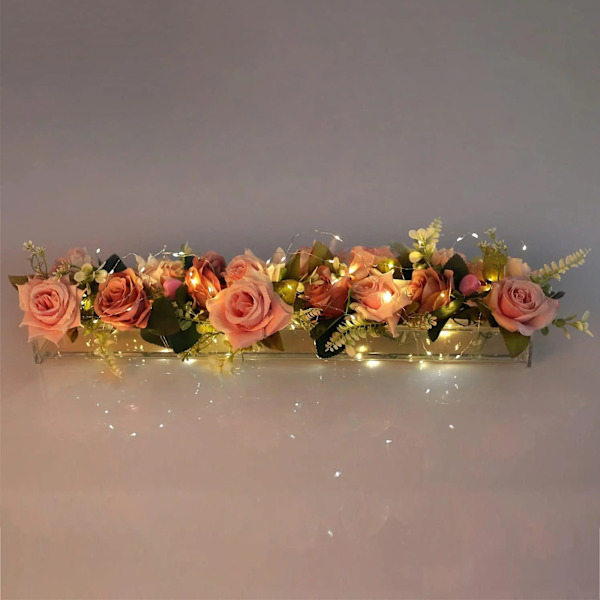 (Med lys - Akryl blomsterarrangement - mellem størrelse) Transparent akryl vase
