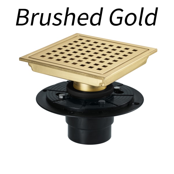 Bruseafløb Guld Rustfrit Stål Kvadratisk 15x15cm Bruseafløb Gulvafløb Gulvafløb med Gulvafløbsdæksel, Messing Deodoriserende Kerne, Børstet Guld [Ene