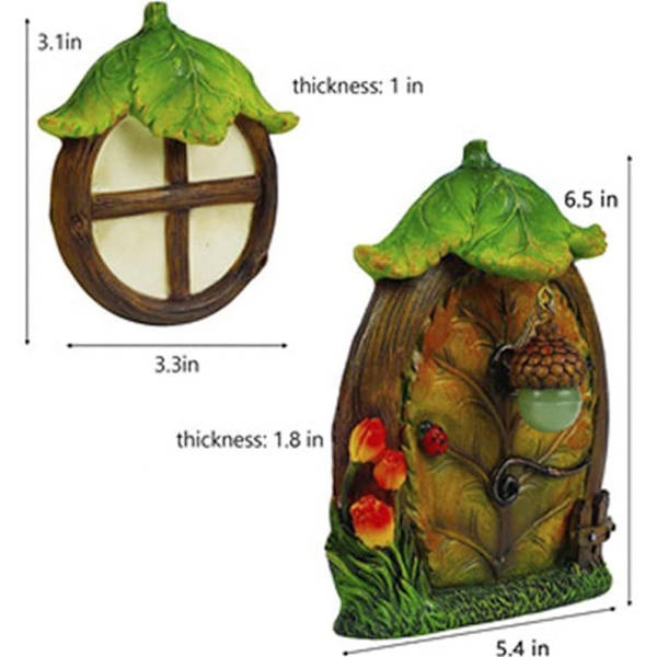 Miniature Fe-trædør og -vinduer i Resin til Fe-have, Gnome-hjem, Dør- og Vindue-træer, Dekoration til Have, Græsplæne