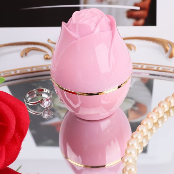 Rose, roseformet forlovelsesringæske LED-ringæske Smykkeskrin til vielsesringæske Bryllup til ægteskabsforslag