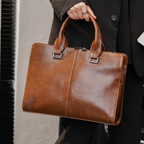 Håndveske for menn Horisontal herreveske One-Skulder Crossbody Business Computer Koffert Retro Trend Bag (brun)