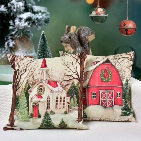 Julepynt Julepudebetræk 18 x 18 tommer Sæt med 4 - pudepudebetræk i Xmas-serien Brugerdefineret firkantet pudebetræk med lynlås
