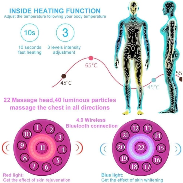 Trådlös USB bröstmassageapparat, bärbar elektrisk vibrerande bröstlyftare med värmekompressionsfunktion och fjärrkontroll förstärkt anti-sagging (lila