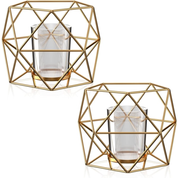 Set 2 geometristä metallikynttilänjalkaa, kultainen kynttilänjalka, vintage koristeellinen kynttilänjalka, pilarikynttilänjalka hääkeskukseen, teevalo