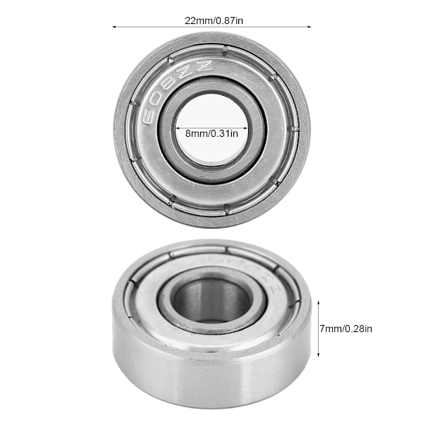 10 kpl 608ZZ kaksinkertaisesti suojattuja korkean hiilipitoisen teräksen kuulalaakereita - Koko: 8x22x7mm