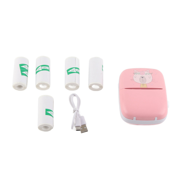 Lomme Termisk Printer Mini HD Bluetooth Blækfri Telefonprinter til Studerende Pink