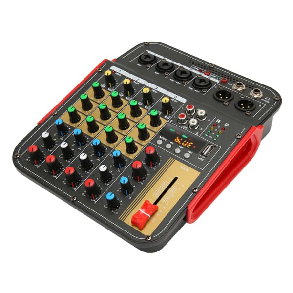 Professionel 4-kanals lydmixer med Bluetooth USB MP3-afspilning DPS-controller digitalt display 100-240V US-stik