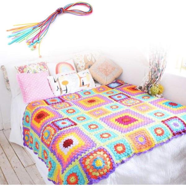 Tunisiska virknålar med kabel, 120 cm, 12 afghanska virknålar 3,0 mm - 12,0 mm för matta, halsduk, blommor, dukar, sjal och mer