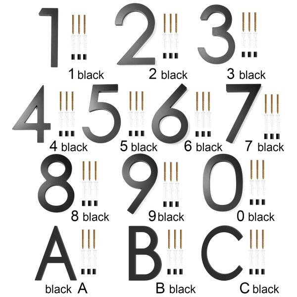 (Numeron 5 tekniset tiedot: 12 cm:n ruuvipaketti toimitetaan) Ruostumattomasta teräksestä valmistetun talon numero