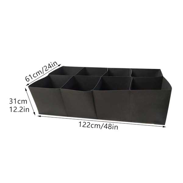 Multi-nät rektangulär odlingsväska av non-woven tyg, delad planteringslåda för balkongväxter - åtta rutor 122*61*höjd 31cm