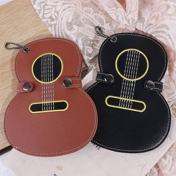 【02】Gitarrformad gitarrplektrumhållare i läder, hållbar gitarrplektrumväska, enkelhet, stor kapacitet, gitarrplektrumklämma elektrisk Brown