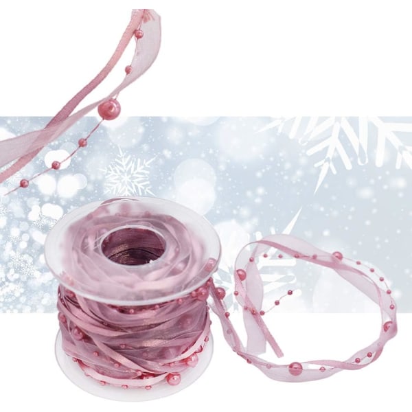 10M kunstig perlebånd chiffonbånd og organza blonder rib-rosa