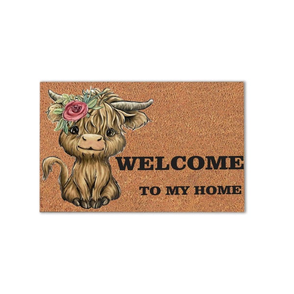 Happy Doormat Kodinsisustus Highland Cow Elements Liukumista estävät Tervetuloa Ovi Olohuone WC Keittiö Ulkopuutarha Ovimatto