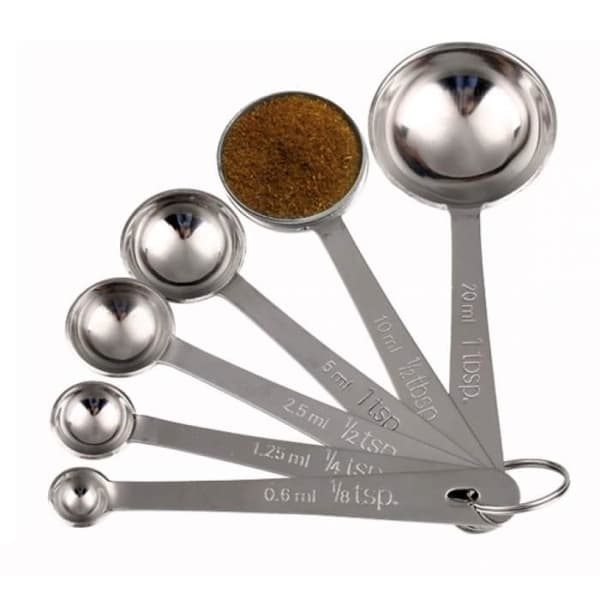 Måleskje-sett for kaffe og te i rustfritt stål 0,6 ml/1,25 ml/2,5 ml/5 ml/10 ml/20 ml 6 stk