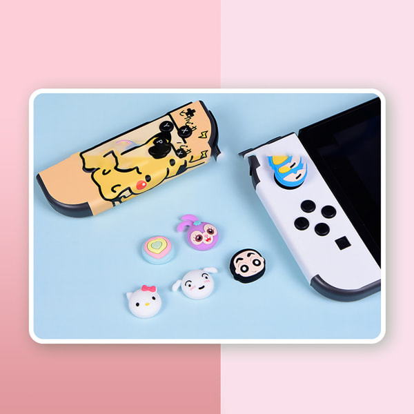 Silikone Joystick Cover Sød Tegneserie Ergonomisk Ridsefast Gaming Thumb Grip Cover til Switch Sort X og Hvid X 4 stk