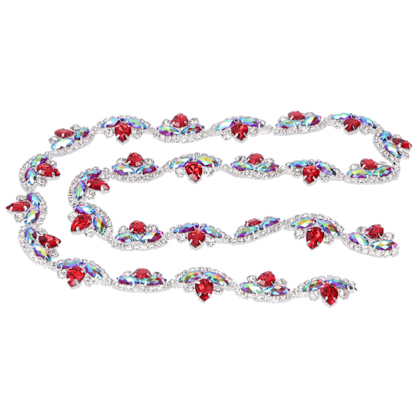 Rhinestonekedja Färgad Blomma‑Form DIY Sömnad Hantverk för Kläder Skor Väska Dekoration Röd+Silver Bas