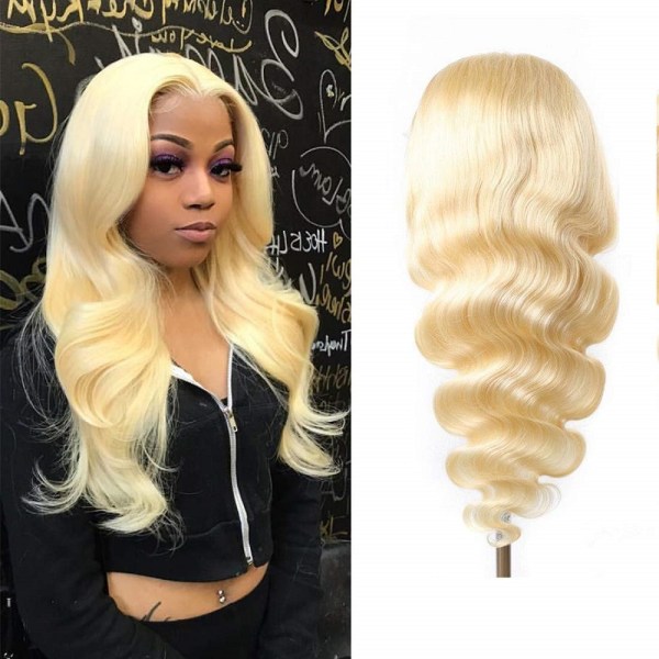 Blond Lace Front Peruk Mänskligt Hår 13x4 Body Wave 613 HD Transparent Lace Front Peruk Mänskligt Hår Förplucked med Baby Hair 150% Densitet Brasilianskt Virgin