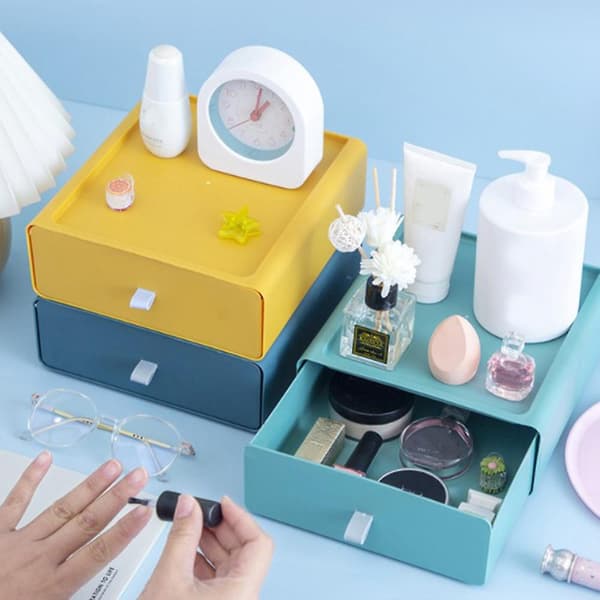 Skrivebordsskuffeorganisator alsidige opbevaringskasser til kommode makeup kontor Blue
