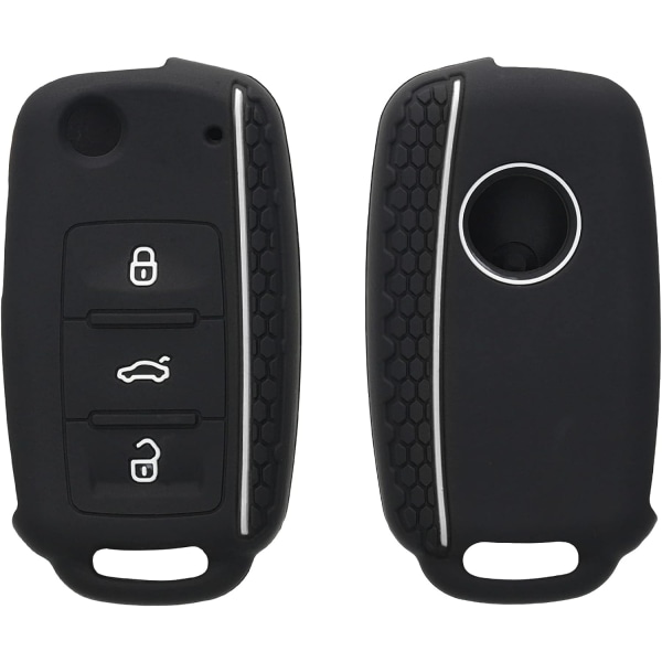 Bilnøkkelveske kompatibel med VW Skoda Seat 3-knapper - mykt silikonbeskyttelsesskall - svart-hvitt