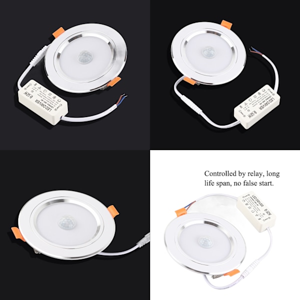 9W 18-LED Infrarød Sensor Taklampe med Kald Hvit Lys - Menneskekropps Induksjon Downlight