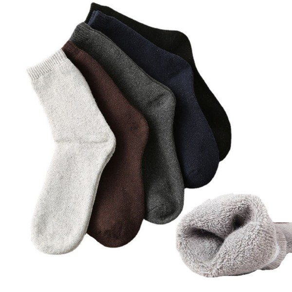 5 paria talven lämpimiä sukkia miesten plus fleece paksunnettu villa Terry pehmo miesten sukat High Top Mid Tube Syksyn ja talven yksivärinen Business (One Si