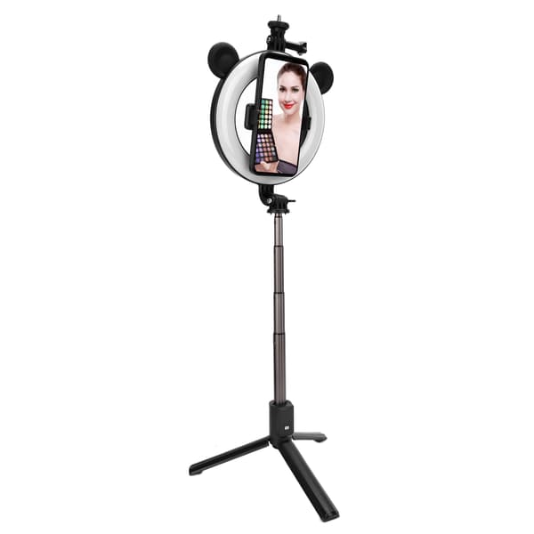 Bluetooth Selfie Stick med Ring Light Foldbart Tripod Stativ Trådløs Bordmontering