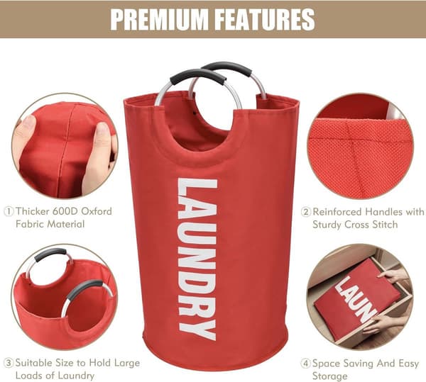 Foldable Laundry Basket 115L Large Capacity with Handles and Raised Base, Portable Storage Bin for Home, Dorm, Camping, Red
