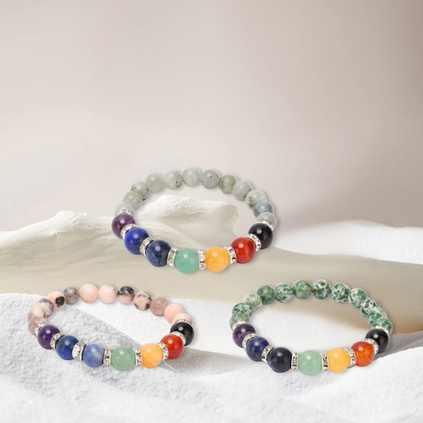 Chakra armbånd Elastisk streng Stressavlastning Avslappende tett koblet perlearmbånd for Meditasjonsfest Healing Rosa