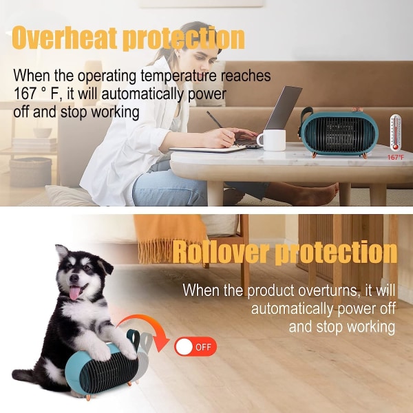 Space Heater – Bärbar minivärmare för hem och kontor – Energieffektiv liten rymdvärmare med överhettningsskydd – Retrovärmare för sovrum,