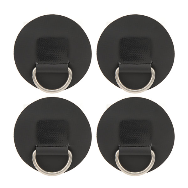 4 stk. sorte PVC D-ring puder til oppustelige både, kajakker og kanoer - rustfrit stål, rund form