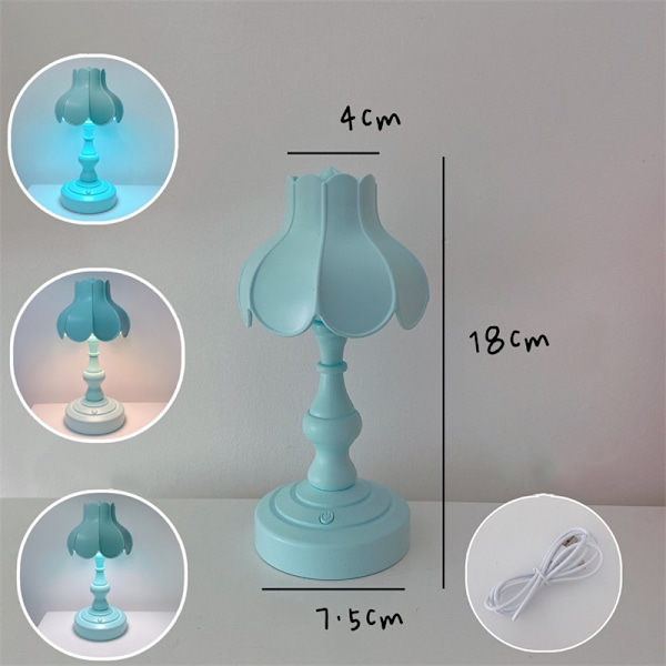 Charmig Retro Lotusblad Bordslampa: 3-Ljus Bordssänglampa för Flickors Sovrum - Underbar Ljusblå Estetik