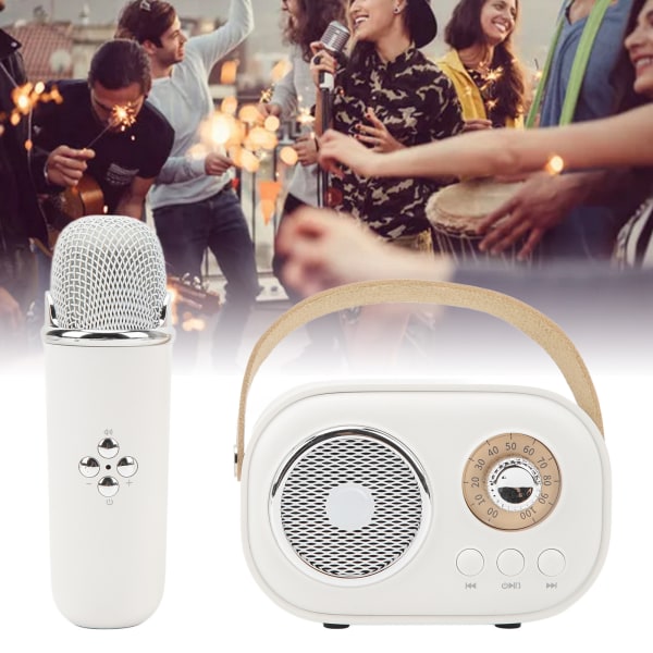 Bærbar Bluetooth-høyttaler med mikrofon, oppladbar håndholdt karaoke-maskin for hjemmefest, hvit