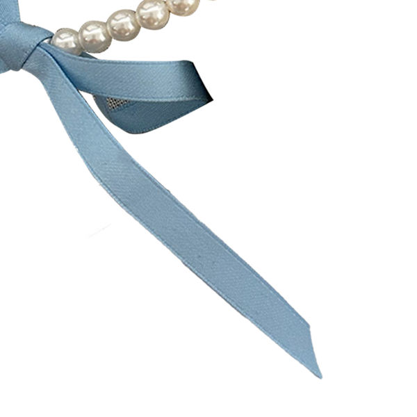Perle-krage for kvinner Elegant perle-krage med langt blått sløyfebånd for jenter og damer