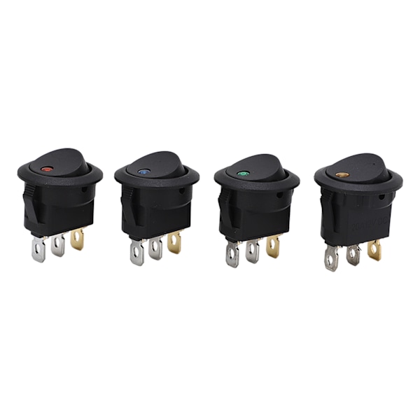 20-pack 12V 3-polig rund vippbrytare med LED - 2-läges på/av-växelspak för maskiner, hållbar ABS-konstruktion