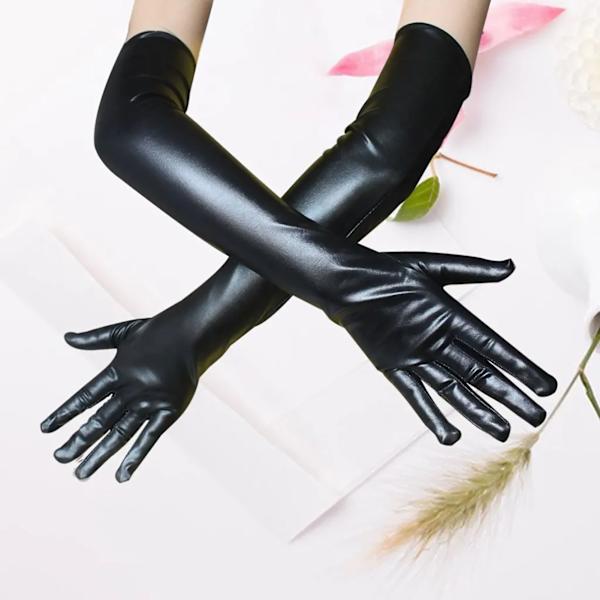 Cosplay Handsker Faux Laklæder Elastisk Forhindrer Glidning Mode Lange Handsker til Performance Sort