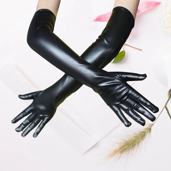 Cosplay-hansker i kunstskinn elastisk Forhindrer glidning Fasjonable lange hansker for ytelse Svart