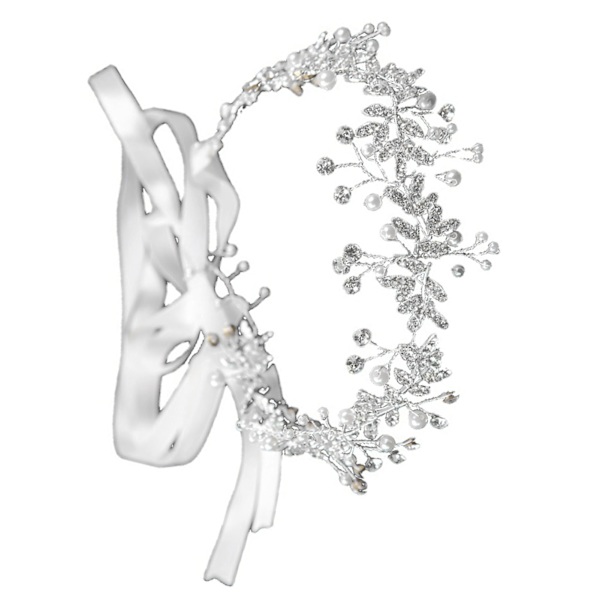 Rhinestone Blomster Bröllopspannaband Vackert Handgjort Brud Rhinestone Huvudbonad Silver