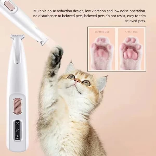 Cordless Pet Trimmer with LED Light - Quiet, Rechargeable White