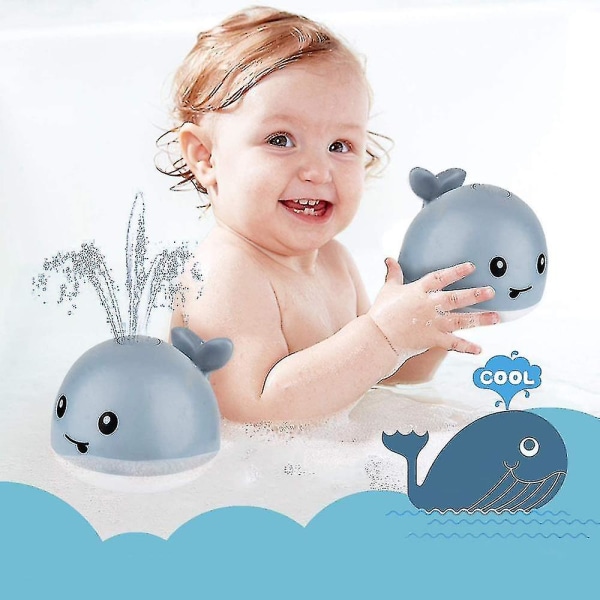Babybadeleker, automatisk hvalsprayvannleketøy med LED-lys (grå)