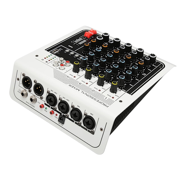 4-kanals Bluetooth USB Mini Lydmixer med DPS-processor Digitalt display RCA EU-stik 100-240V