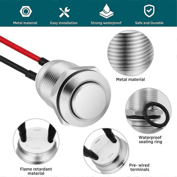 6 st Tryckknappar, 12 mm Momentan Tryckknapp Med Kabel