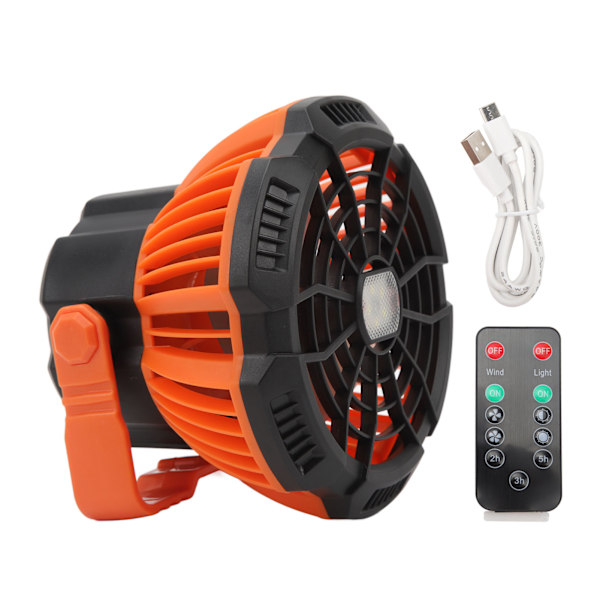 Portable Outdoor Fan with Remote Control, LED Light, Battery & USB Rechargeable for Camping, BBQ, Fishing - Blue & Green