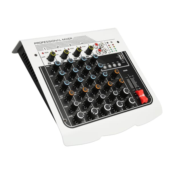 4-kanals Bluetooth USB Mini Lydmixer med DPS-processor Digitalt display RCA EU-stik 100-240V